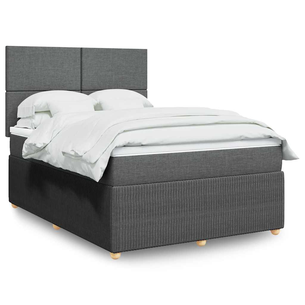 vidaXL Box Spring Bed with Mattress Dark Grey Queen Fabric