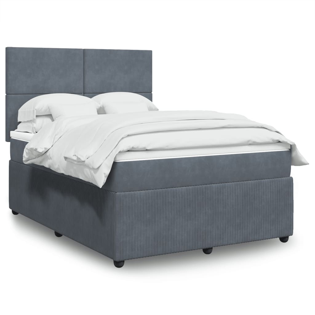 vidaXL Box Spring Bed with Mattress Dark Grey Queen Velvet