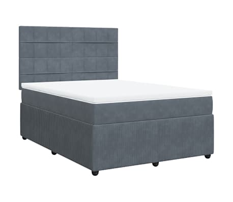 vidaXL Box Spring Bed with Mattress Dark Grey Queen Velvet