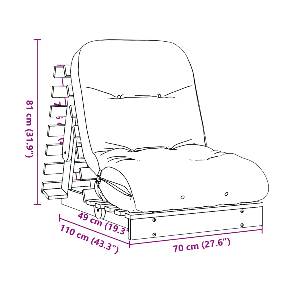 Tömör fenyőfa futon kanapéágy matraccal 70 x 206 x 11 cm 