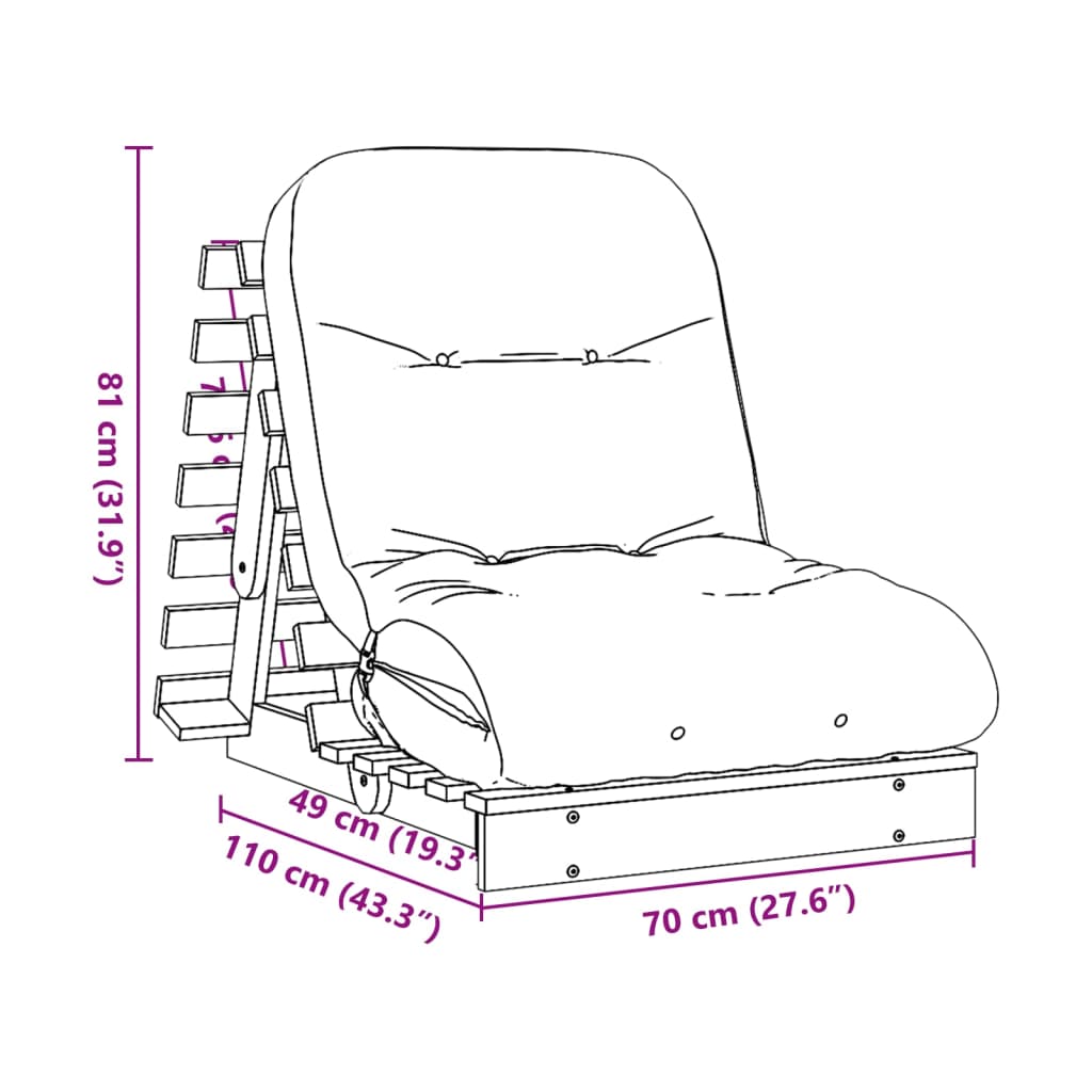 Tömör duglászfenyő futon kanapéágy matraccal 70 x 206 x 11 cm 