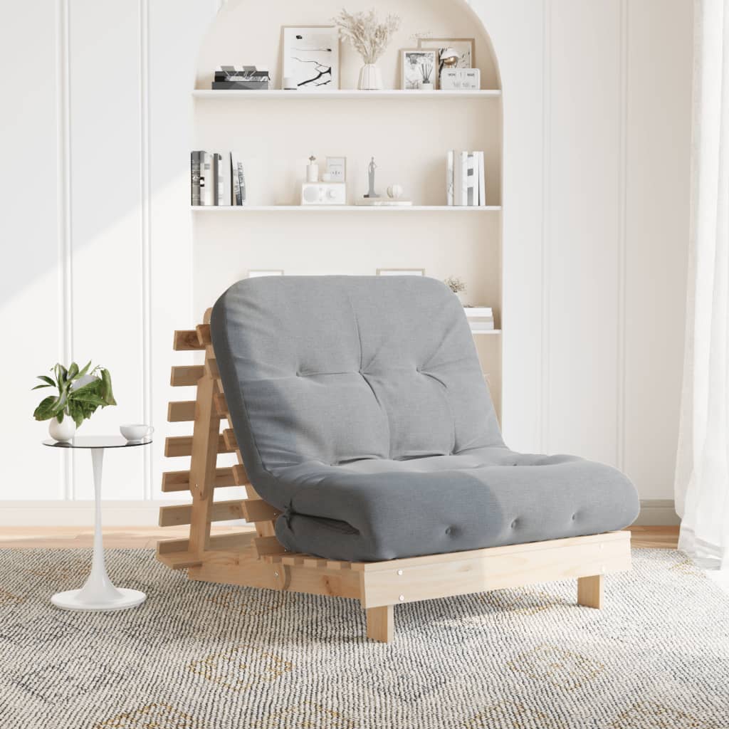 Tömör fenyőfa futon kanapéágy matraccal 80 x 206 x 11 cm 