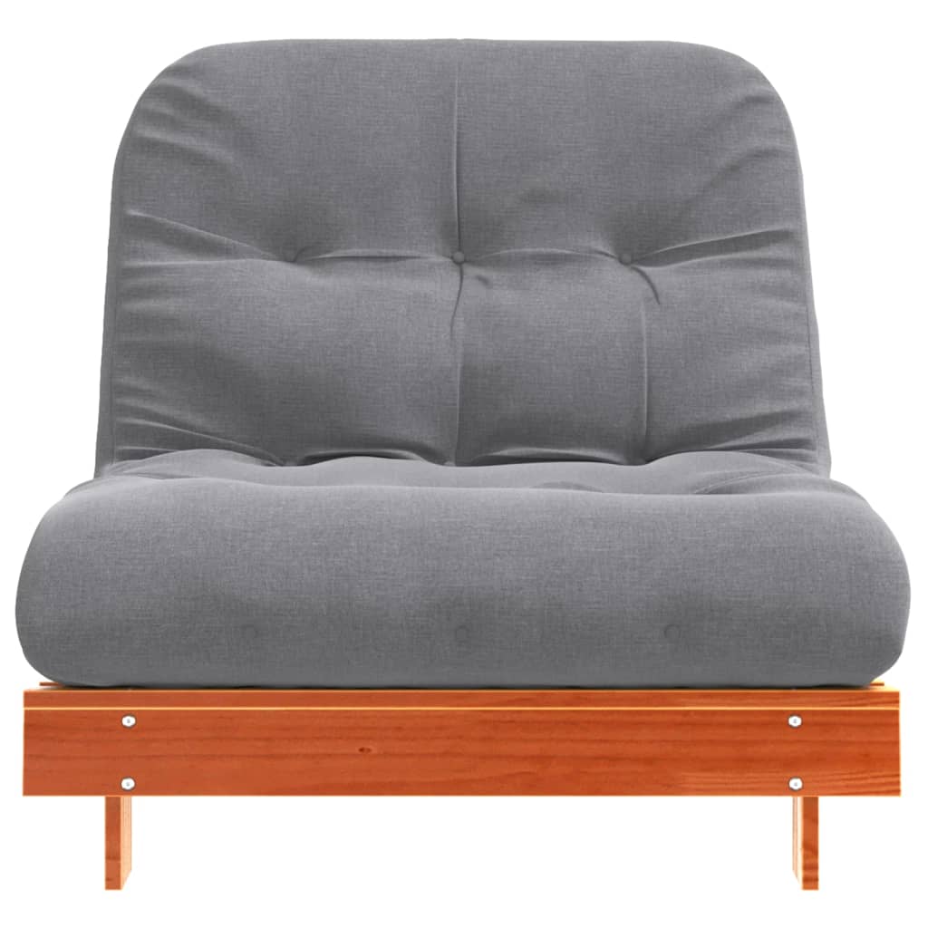 Viaszbarna tömör fenyőfa futon kanapéágy matraccal 80x206x11 cm 