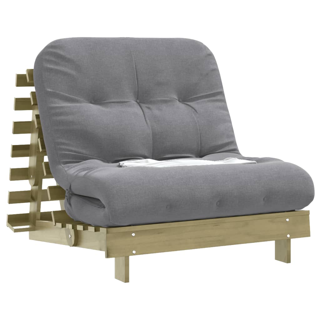 Tömör impregnált fenyőfa futon kanapéágy matraccal 80x206x11 cm 