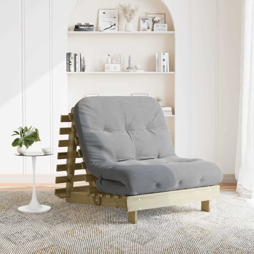 Tömör impregnált fenyőfa futon kanapéágy matraccal 80x206x11 cm 