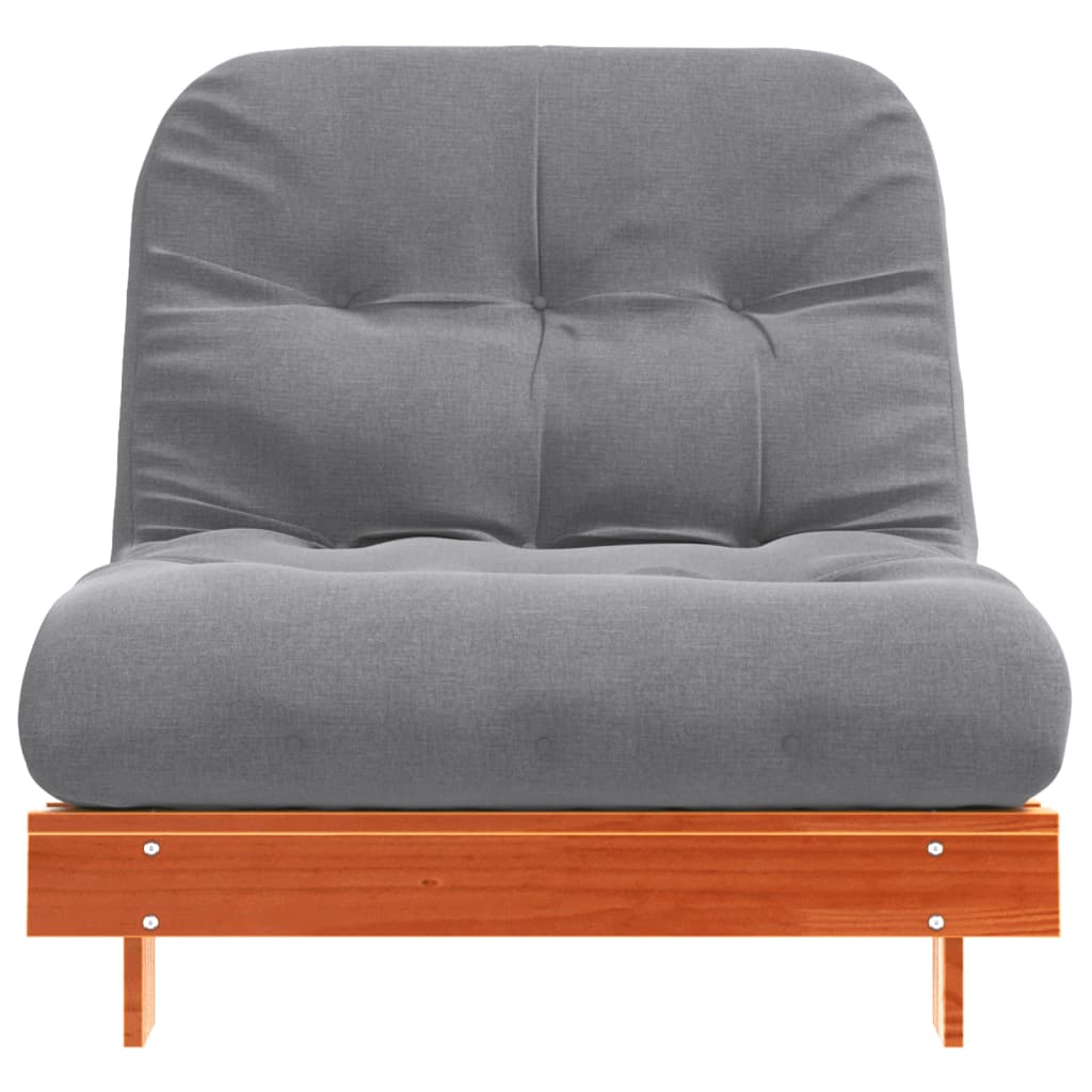 Viaszbarna tömör fenyőfa futon kanapéágy matraccal 90x206x11 cm 