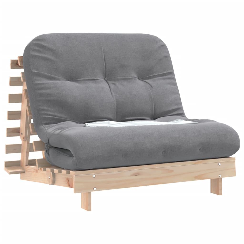 Tömör fenyőfa futon kanapéágy matraccal 100 x 206 x 11 cm 