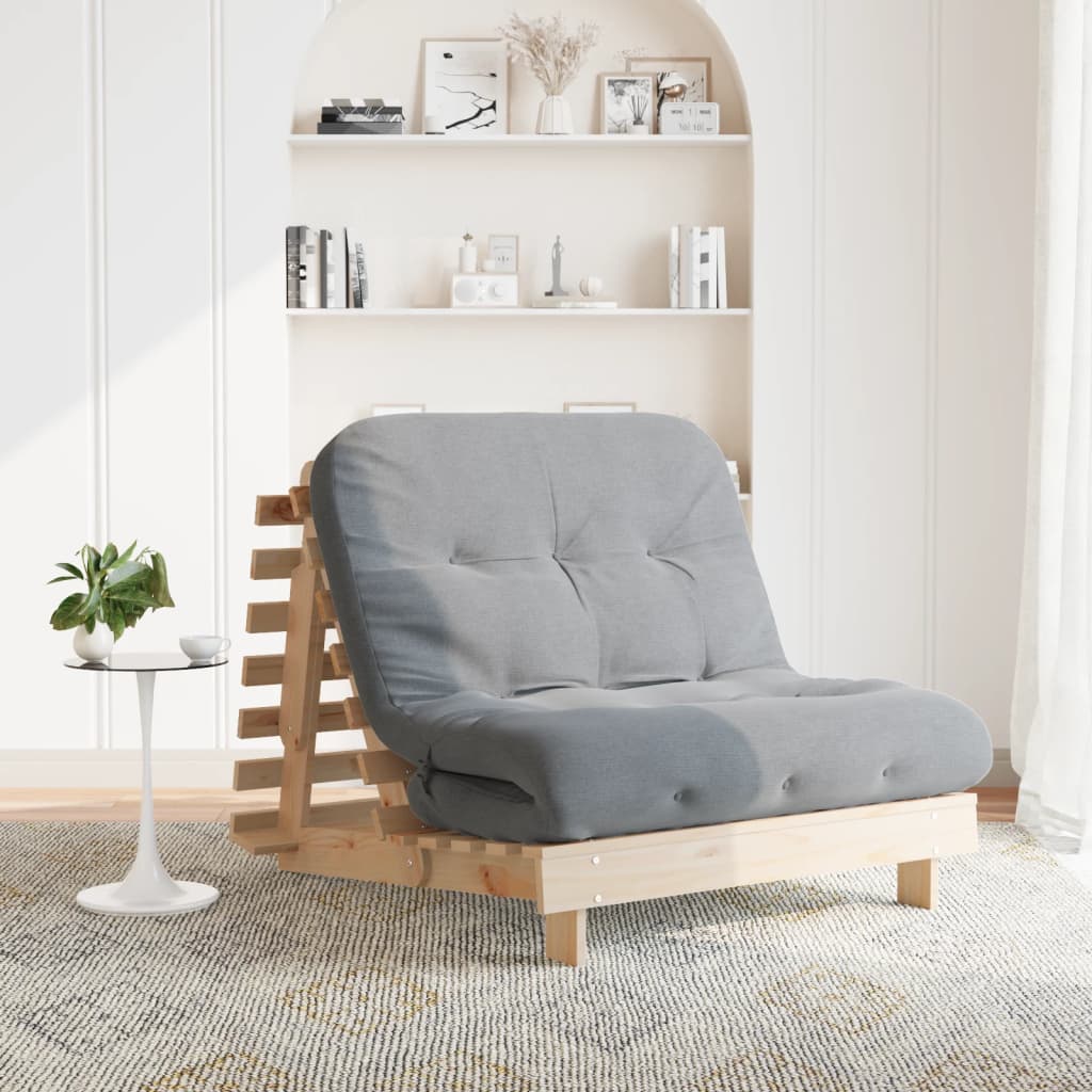 Tömör fenyőfa futon kanapéágy matraccal 100 x 206 x 11 cm 