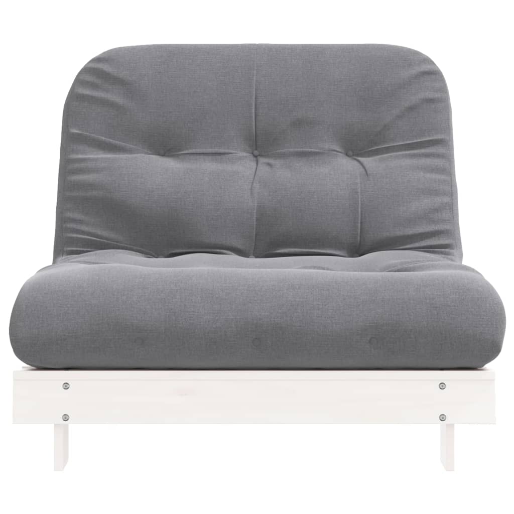 Fehér tömör fenyőfa futon kanapéágy matraccal 100 x 206 x 11 cm 