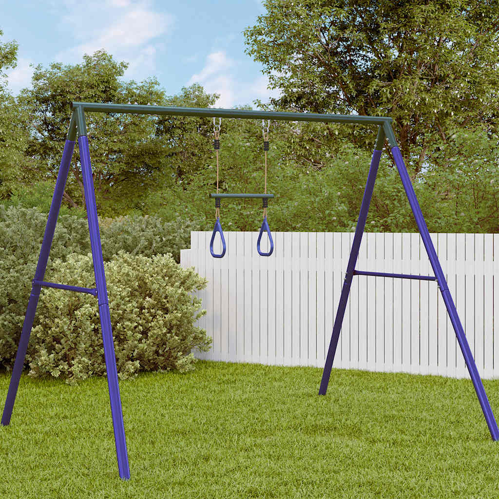 vidaXL Trapezestang en ringen voor kinderen staal blauw en donkergroen afbeelding