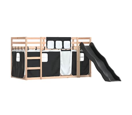 vidaXL Etagenbett mit Rutsche und Gardinen Wei&szlig; und Schwarz 90x200 cm