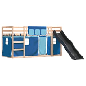 vidaXL Krevet na kat s toboganom i zavjesama plavi 90 x 200 cm