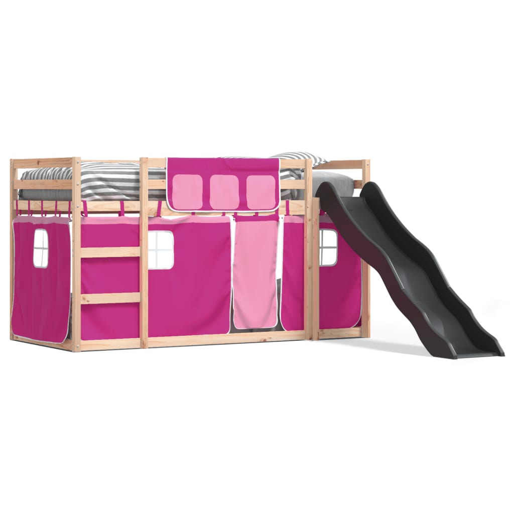 Thumbnail - vidaXL Etagenbett mit Rutsche und Gardinen Rosa 90x200 cm