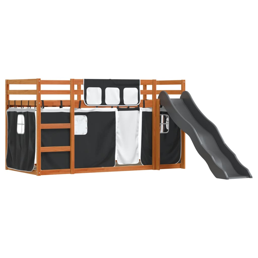 vidaXL fehér-fekete emeletes ágy csúszdával és függönnyel 90 x 200 cm