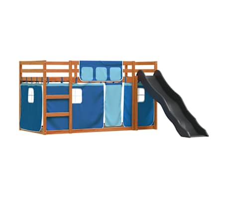 vidaXL Beliche com escorrega e cortinas 90x200 cm azul