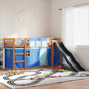 Pograd s toboganom in zavesami moder 90x200 cm