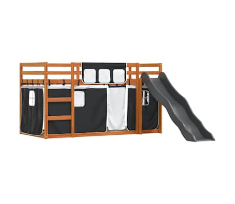 vidaXL Ł&oacute;żko na antresoli, ze zjeżdżalnią i zasłonkami, 80x200 cm