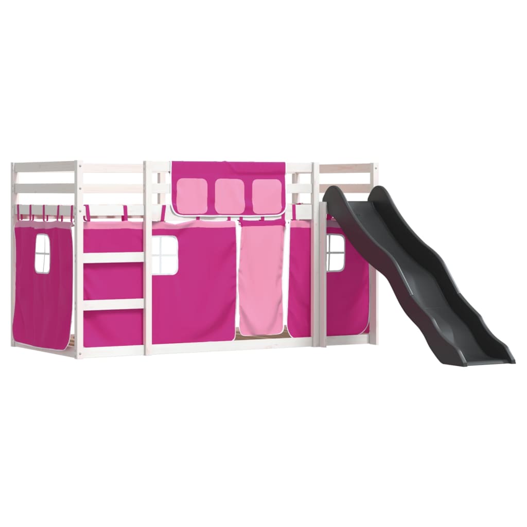 Thumbnail - vidaXL Etagenbett mit Rutsche und Gardinen Rosa 90x190 cm