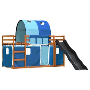 vidaXL Bunk Bed without Mattress with Slide and Curtains Blue 90x200 cm