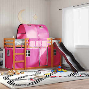 Pograd s toboganom in zavesami roza 90x200 cm