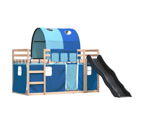 vidaXL Bunk Bed without Mattress with Slide and Curtains Blue 90x190 cm Single