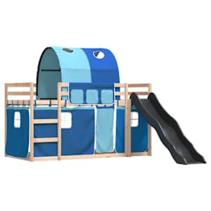 vidaXL Bunk Bed without Mattress with Slide and Curtains Blue 90x190 cm Single