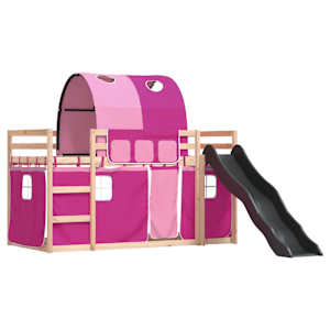 vidaXL Beliche com escorrega e cortinas 90x190 cm rosa