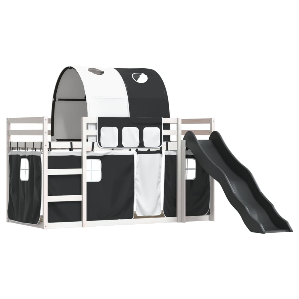 vidaXL Stapelbed met glijbaan en gordijnen wit en zwart 90x190 cm afbeelding
