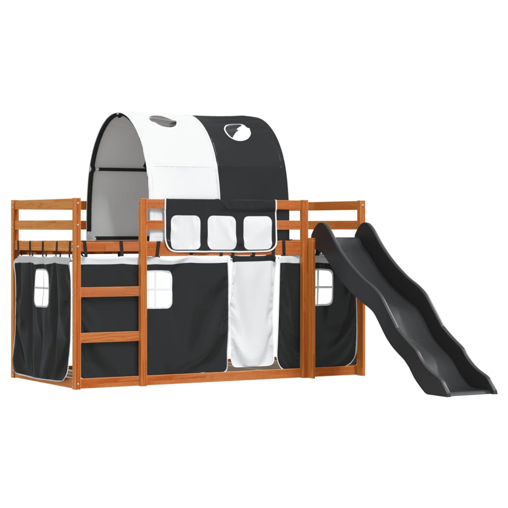 vidaXL Stapelbed met glijbaan en gordijnen wit en zwart 90x190 cm afbeelding