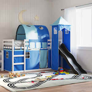 Pograd s toboganom in zavesami moder 90x200 cm