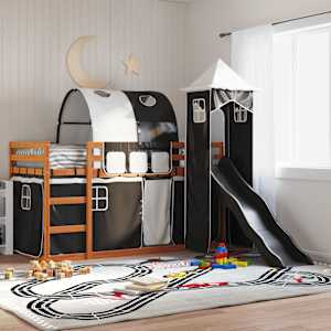 Pograd s toboganom in zavesami bel in črn 90x200 cm