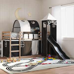 Pograd s toboganom in zavesami bel in črn 80x200 cm