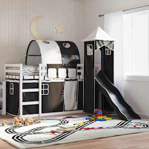 Pograd s toboganom in zavesami bel in črn 90x190 cm