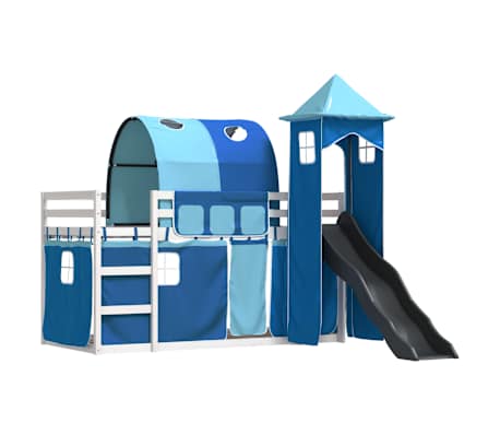 vidaXL Bunk Bed without Mattress with Slide and Curtains Blue 90x190 cm