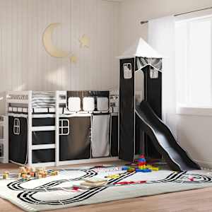 Pograd s toboganom in zavesami bel in črn 90x200 cm