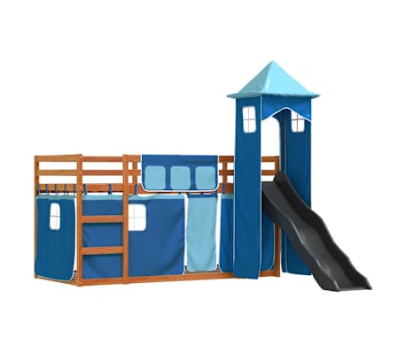 vidaXL Bunk Bed without Mattress with Slide and Curtains Blue 90x200 cm