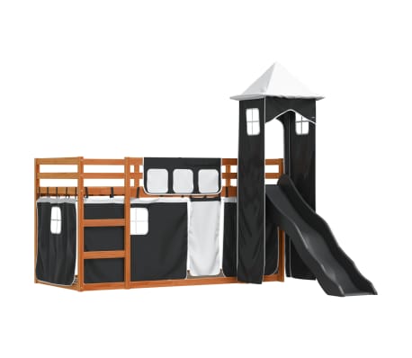 vidaXL Litera con tobog&aacute;n y cortinas blanco y negro 80x200 cm