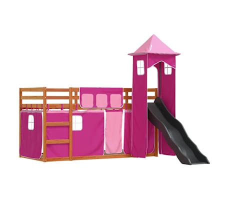 vidaXL Lit superpos&eacute; sans matelas avec toboggan et rideaux 80x200 cm