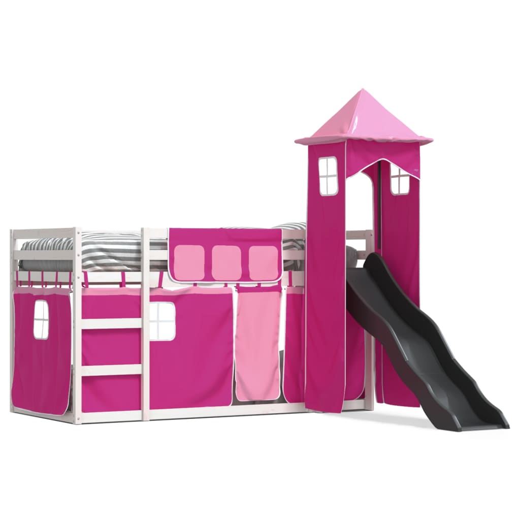 Thumbnail - vidaXL Etagenbett mit Rutsche und Gardinen Rosa 90x190 cm