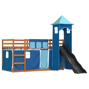 vidaXL Bunk Bed without Mattress with Slide and Curtains Blue 90x190 cm Single