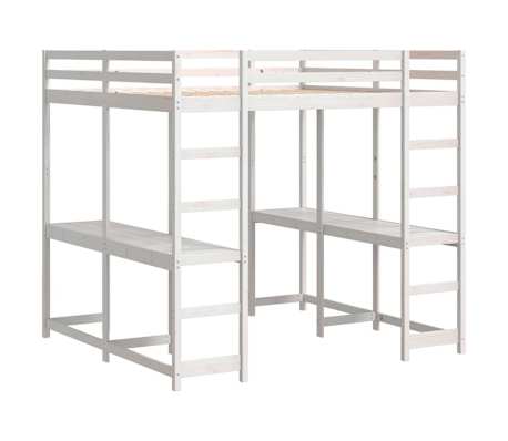 vidaXL Letto Soppalco Scrivania e Scala Bianco 200x200cm Massello Pino