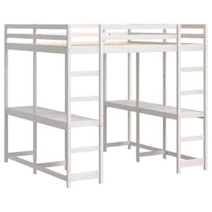 vidaXL Letto Soppalco Scrivania e Scala Bianco 200x200cm Massello Pino