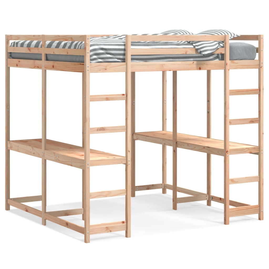 vidaXL Cadru pat supraetajat cu birou/scară, 180x200 cm, lemn pin
