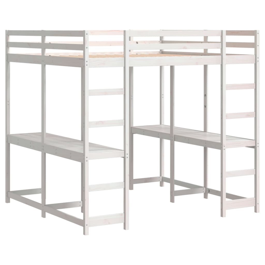 Loft Bed with Desk and Ladder Bed Frame Kids Bunk Bed Solid Wood Pine vidaXL
