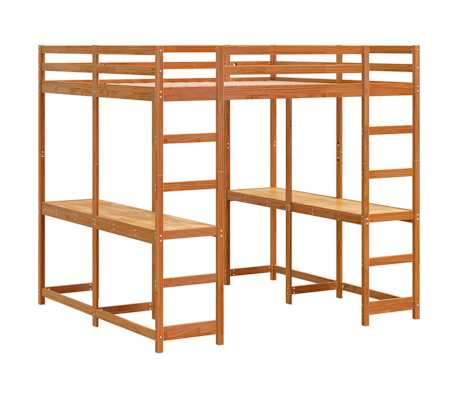 vidaXL Cama alta con escritorio y escalera madera marr&oacute;n 180x200 cm