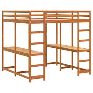 vidaXL Cama alta con escritorio y escalera madera marr&oacute;n 180x200 cm