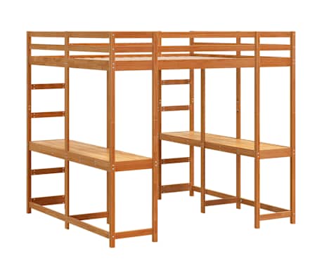 vidaXL Letto Soppalco Scrivania e Scala Marrone Cera 140x200cm Pino