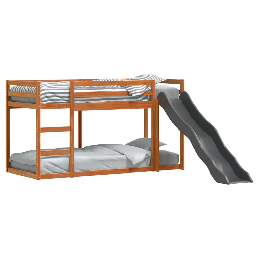 vidaXL Stapelbed met glijbaan en ladder grenenhout wasbruin 90x190 cm afbeelding