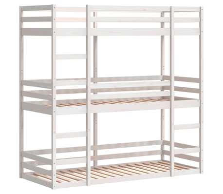 vidaXL feh&eacute;r t&ouml;m&ouml;r fenyőfa h&aacute;rmas emeletes &aacute;gy 80 x 200 cm