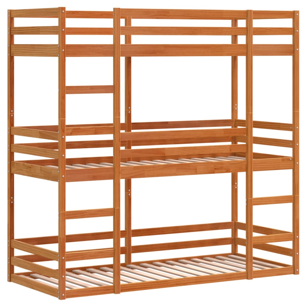 vidaXL viaszbarna tömör fenyőfa háromszintes ágy 90 x 190 cm